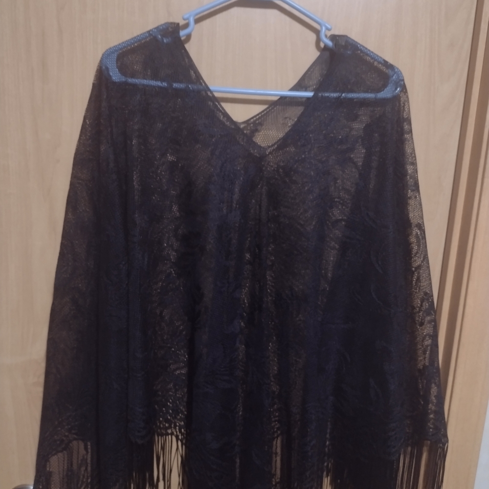 Black lace fringe poncho